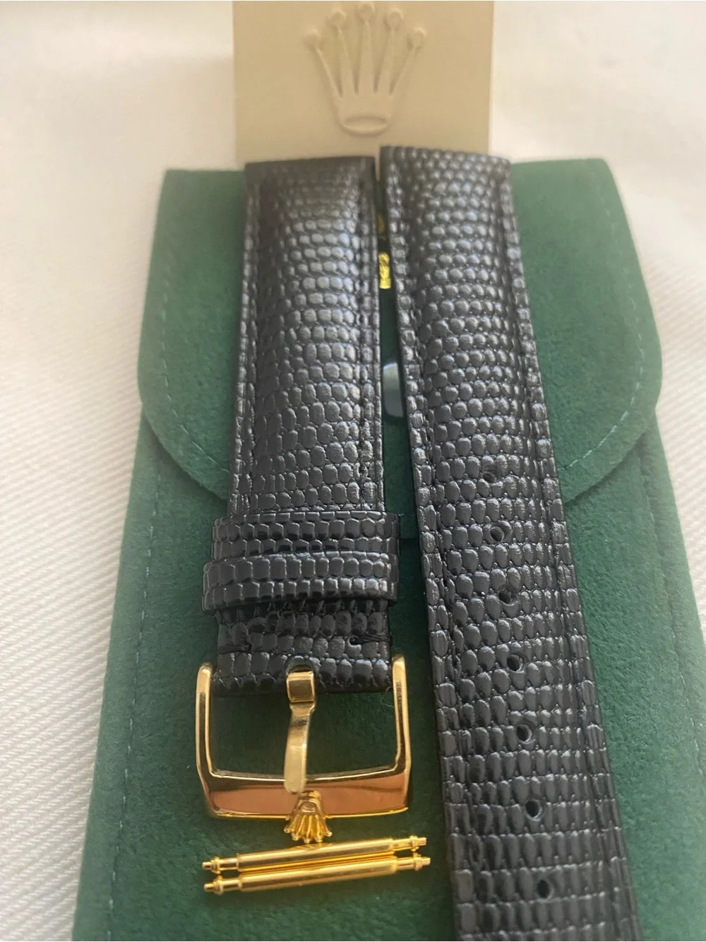 Vintage Rolex Lizard-Textured Leather Watch Strap with Gold Plated Buckle 19mm